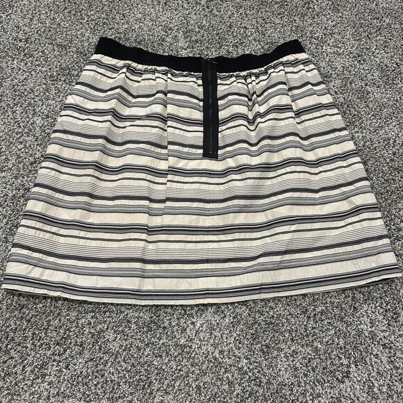 Ann Taylor LOFT Striped Black Cream Silk Cotton Blend Stretch Waist Skirt, 10 - Picture 2 of 8
